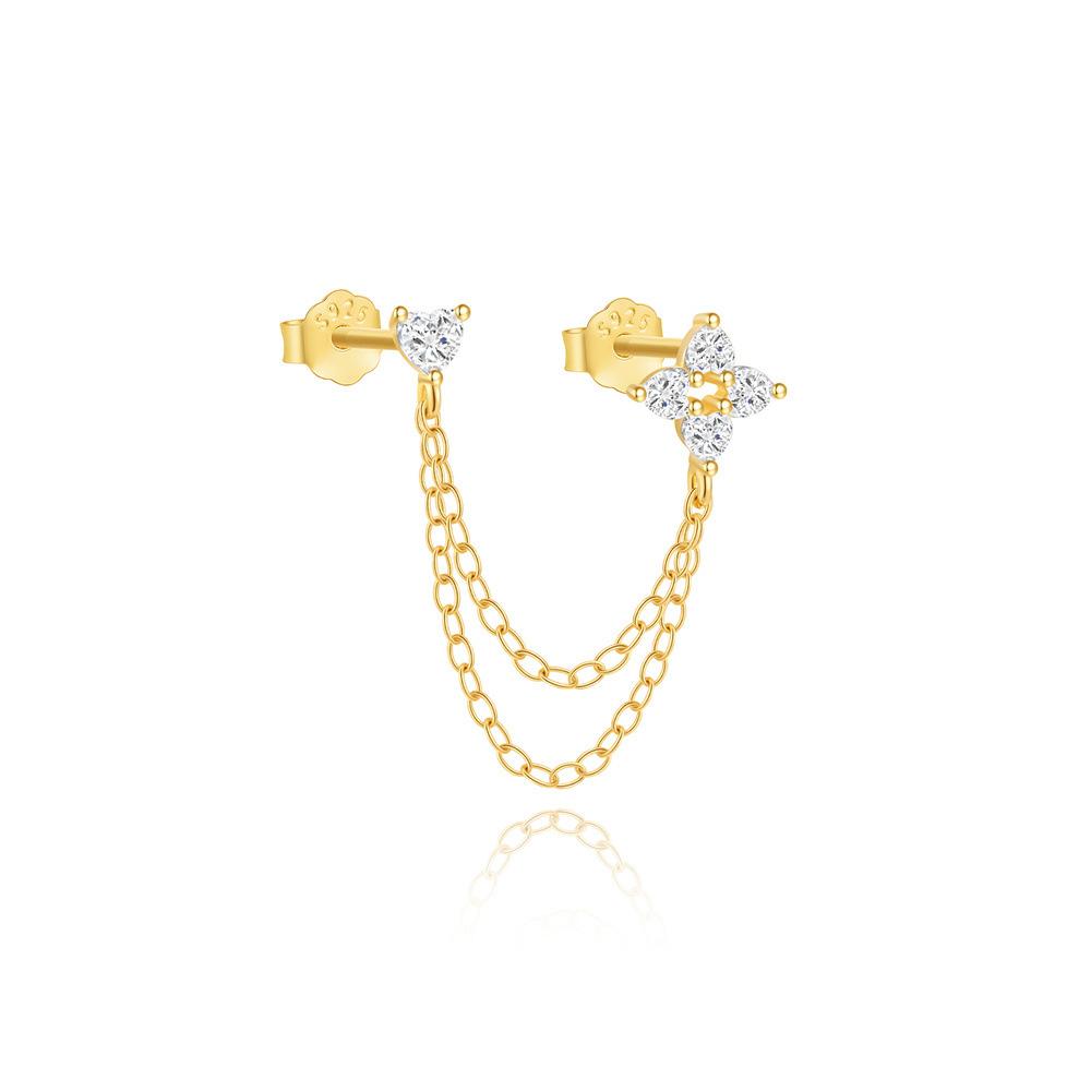 Factory 925 Sterling Silver Star Flower Double-layer Tassel Chain Stud Earrings Zircon Gold Plated Earrings for Women