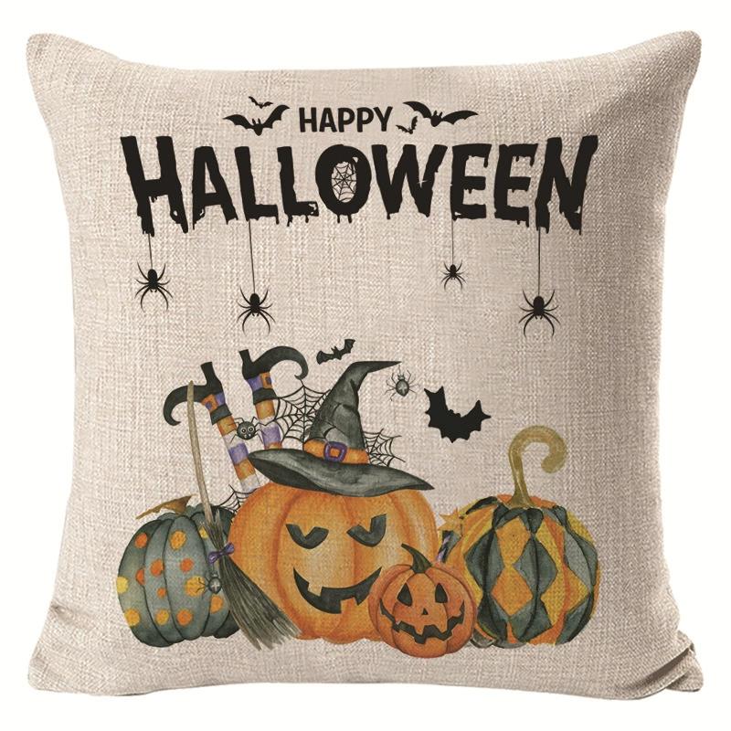Creative Halloween Decoration Cushion Cover Classic Skull Pumpkin Series Printed Pillowcase Terrifying Bat Pillow Cover