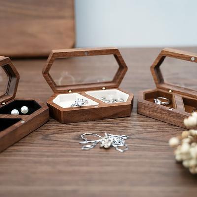 Square Mini Wood Rings Box Velvet Rings Display Case Simple Jewelry Organizer  Marriage Anniversary