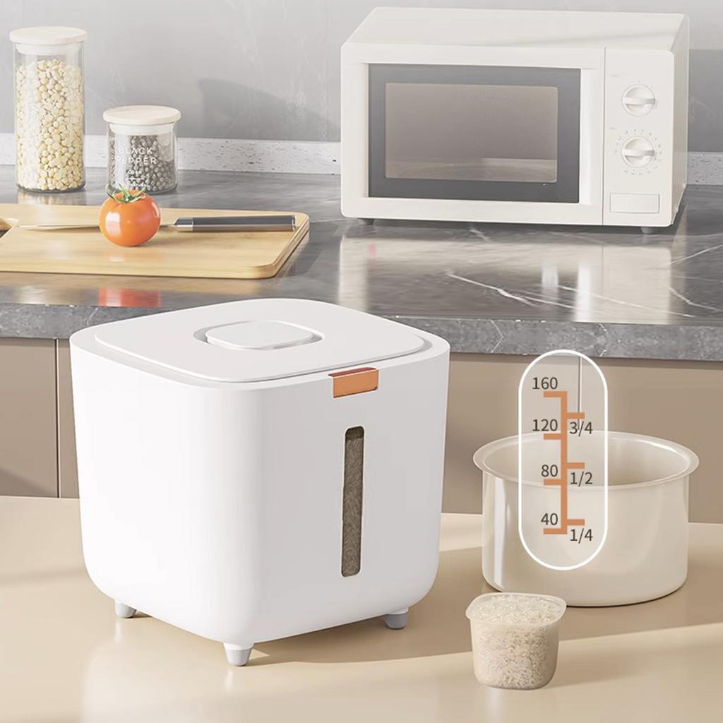 11 Pfund Reisspender Transparentes Fenster Ein-Tipp-Reisaufbewahrungsbehälter mit Messbecher Mehrzweck