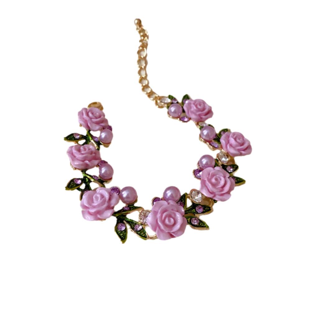 Pearl Rose Flower Necklace Rhinestone Women Jewelry Temperament Stud Earrings  Vacation