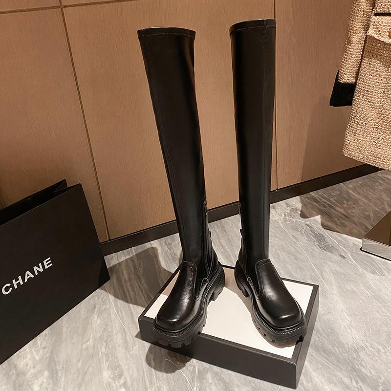 Over-knee boots 2025 thick-soled elastic large tube circumference thin boots square head long boots knight boots
