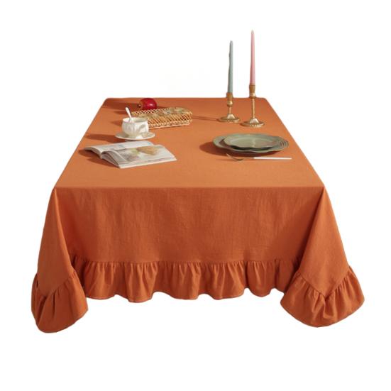 Obrus w jednolitym kolorze z falbanami Mieszanka bawełny Rustykalny obrus Prostokątny Kwadratowy Pokrowiec na stół do domu na farmie