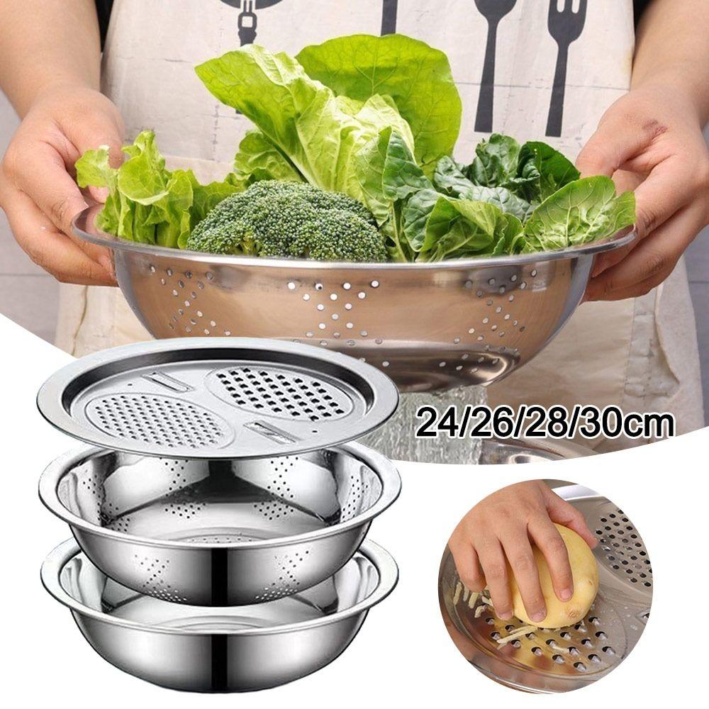 3Pcs/Set with Grater Cover Drain Wash Vegetables Basin With Strainer Sink Bowl Rice Wash Basin