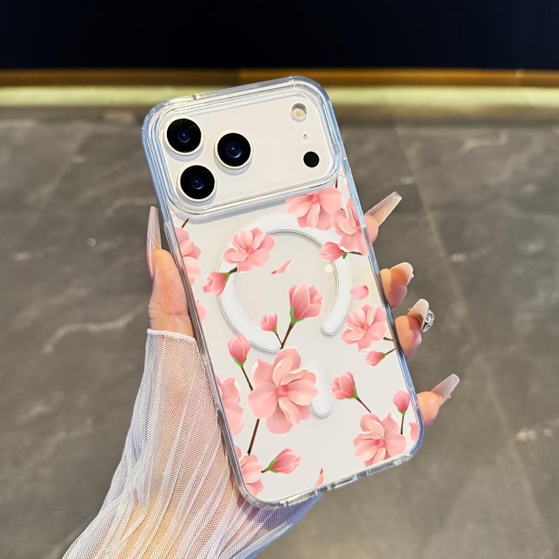 Pink floral pattern phone case suitable for iPhone 17 16 15 14 13 12 11 Pro/Max/Plus anti drop and shockproof