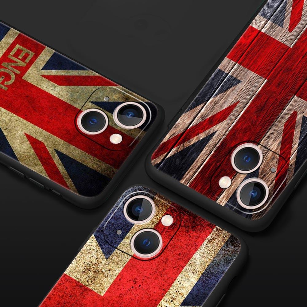 England UK Flags Phone Case For iPhone 17 16 15 Pro Max 11 12 13 14 7 8 Plus SE 2020 X XR XS Cover Soft Black
