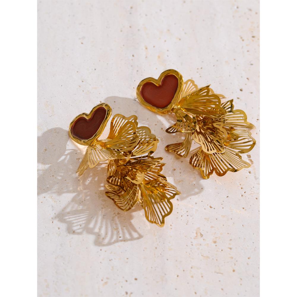 Eetit New Design Heart Petal Dangle Fashion Earrings 18K PVD Golden Plated Stainless Steel Charm Popular Daily Statement Jewelry