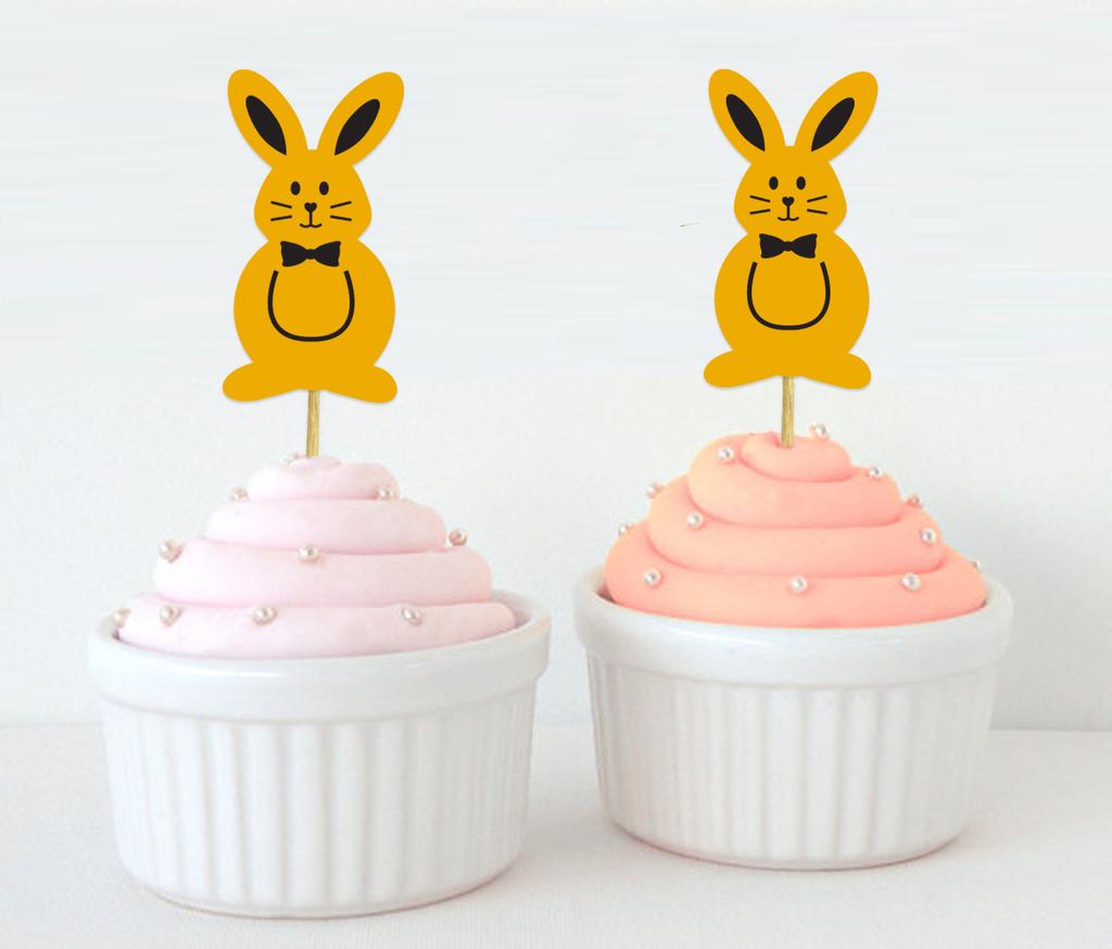 Darling Souvenir | Třpytivé zlaté velikonoční zajíček, ozdoby na muffiny, dezertní dekorace, ozdoby na muffiny - sada