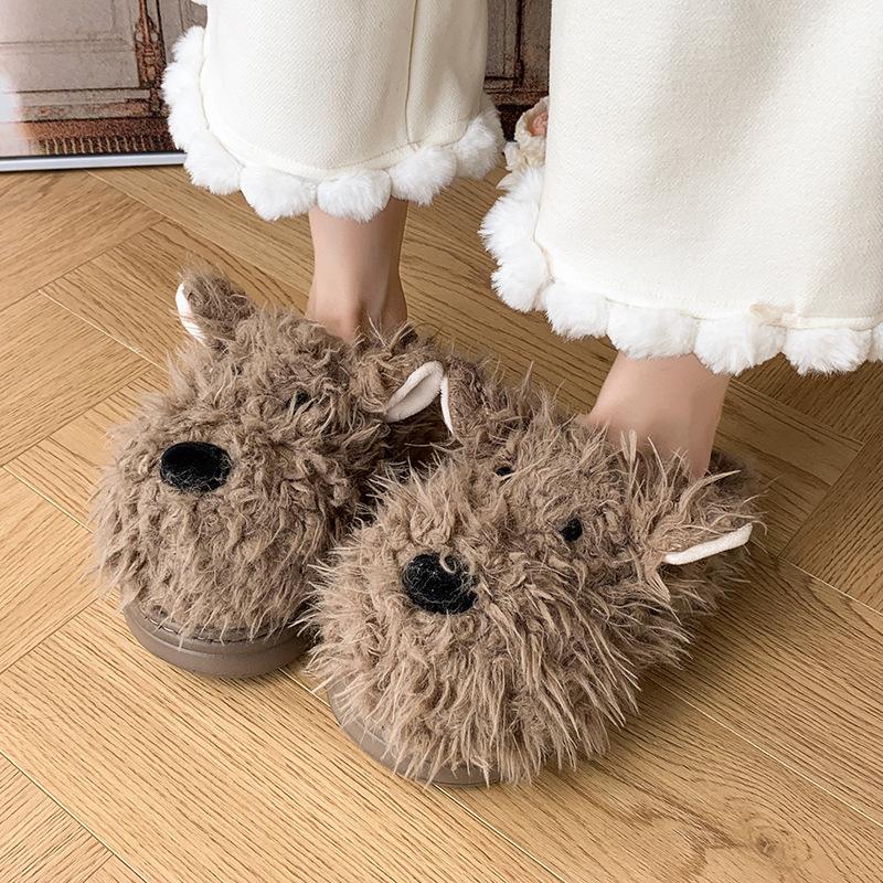 Fashion New Winter Plush Slippers Women's Cartoon Dog Plush Cotton Shoes Fashion Indoor Warm Home Slippers Non-slip Casual Cotton Shoes