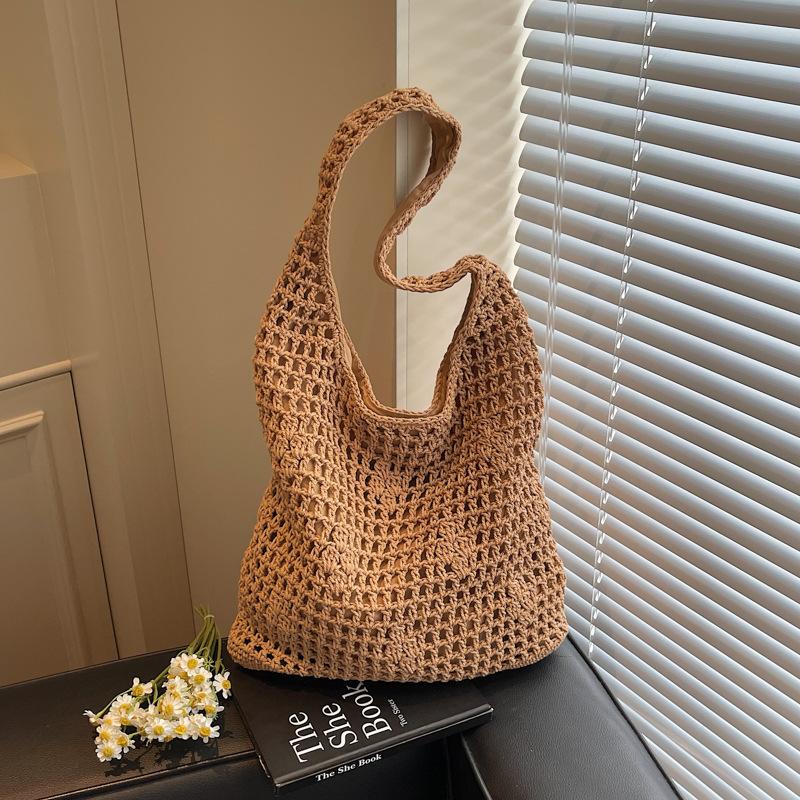 

Summer knitted handbag women s new large-capacity woven shoulder bag casual versatile tote bag хаки