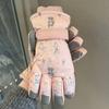 White Cute Bear Ski Gloves Winter Women's Warm and Velvet Thickened Outdoor Windproof and Cold Proof Riding Touch Screen Trend
