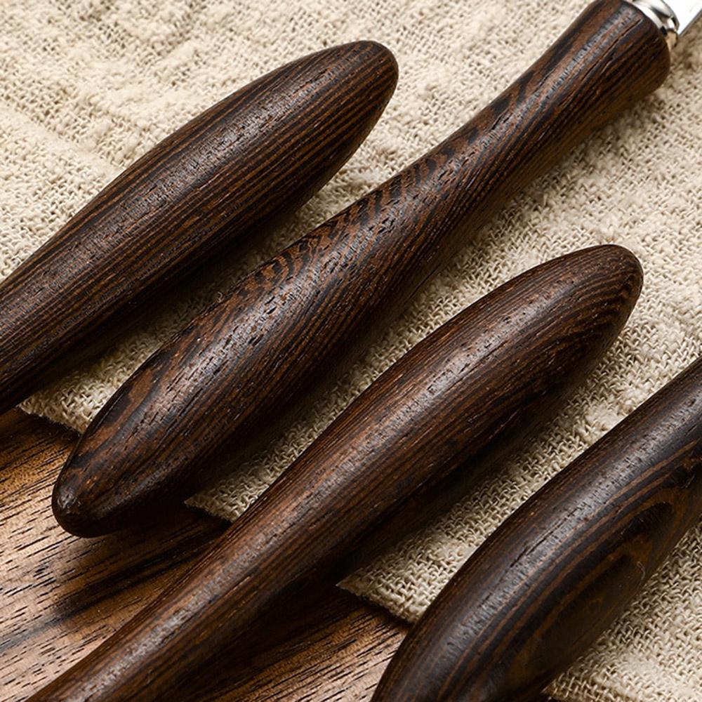 24 STÜCK Holzgriff 304 Edelstahl Besteck Silberbesteck Set, Rustikales Geschirr Besteckset Service für 6, Messer Gabeln Löffel Set
