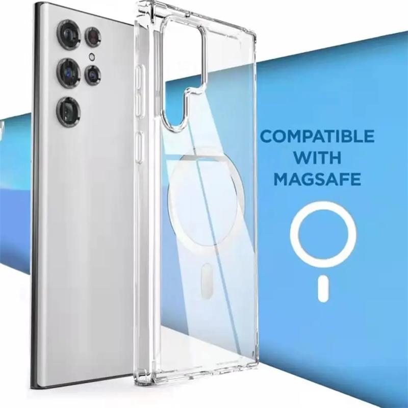 Phone Cover For Samsang S24 Ultra 5G For Magsafe Magnetic Transparent Case For Galaxy S23 Ultra S22 S21 S24 Plus Wireless Charger Magsafing Tough Case