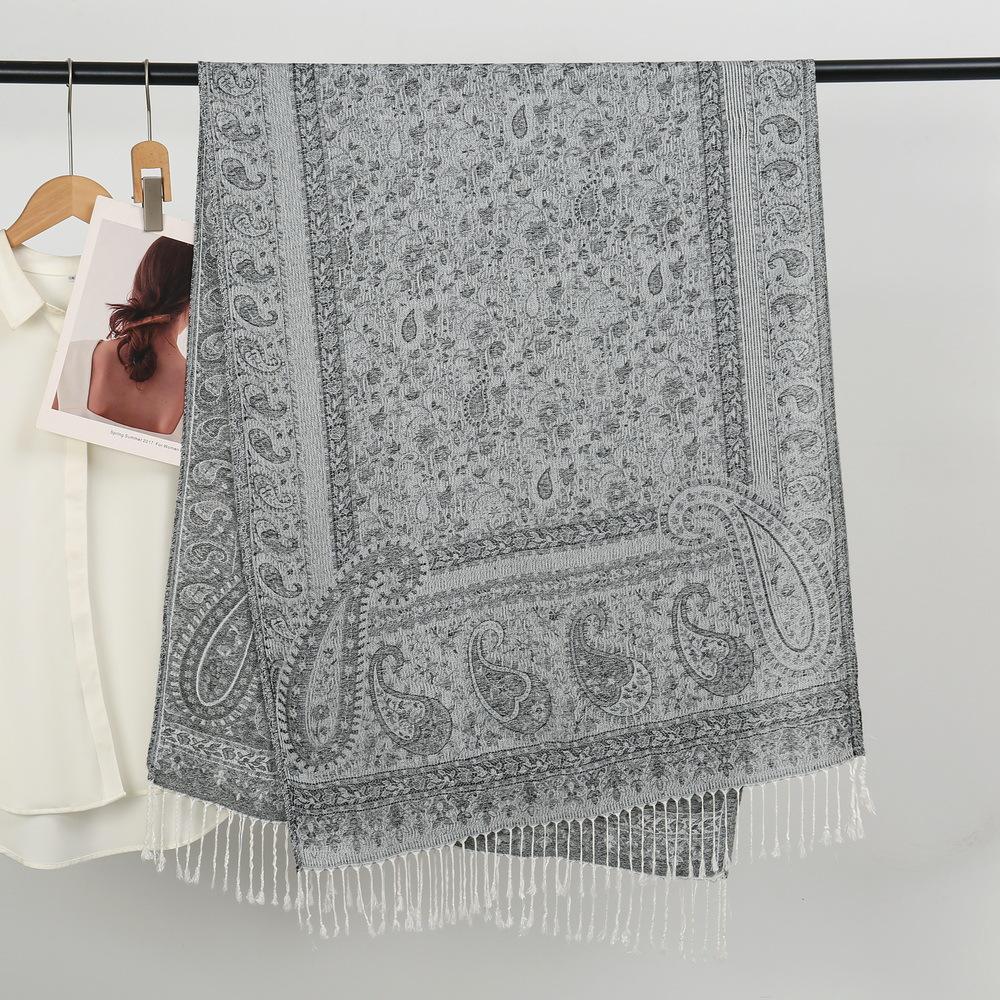 Cross Border Hot Selling Ethnic Style Shawl Paisley Cashew Jacquard Long Scarf Spring Summer Sunshade Headscarf Tassel