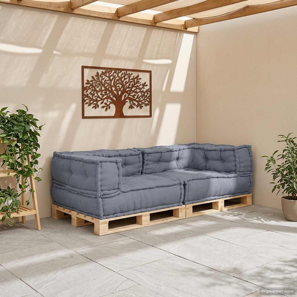 Modular Sofa Set 3 Pcs Grey 140 X 70 X 36 Cm Fabric