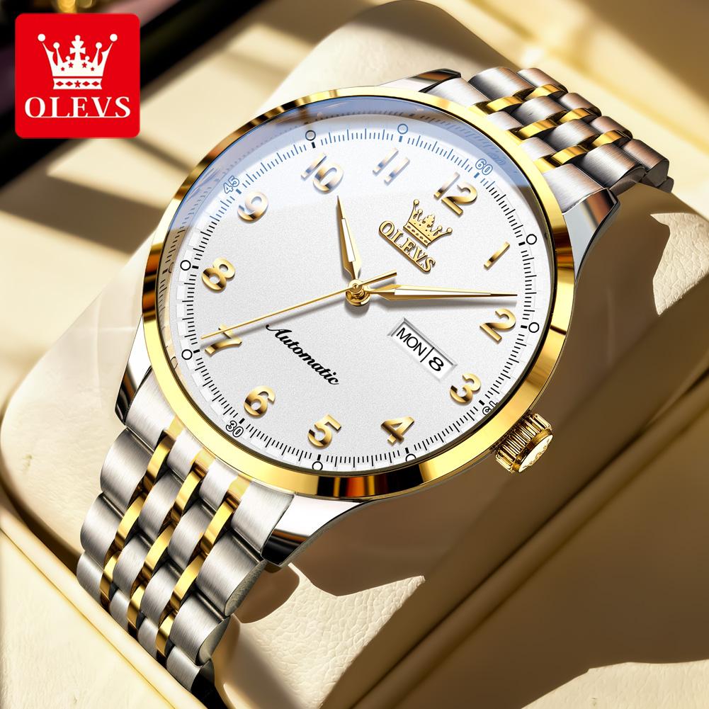 OLEVS Men's Watches 7100 Casual Business Stainless Steel Original Automatic Mechanical Wristwatch Waterproof Luminous Date Week