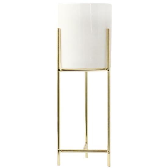 1 Set Flower Pot Stylish Iron Frame Flower Stand Elegant Ceramic Flowerpot for Home Office Room Decoration