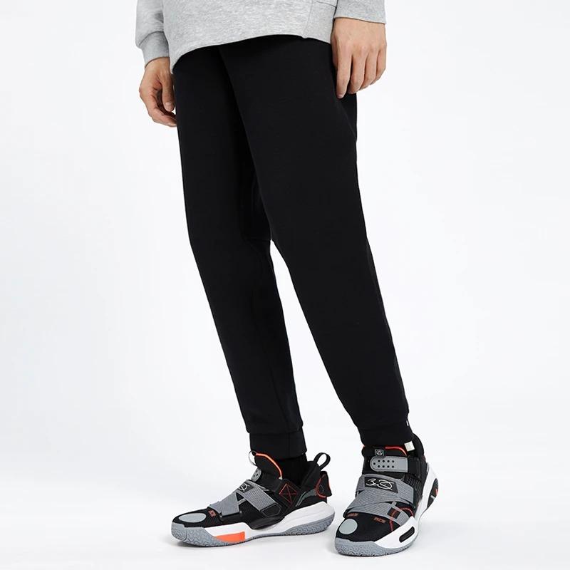 Li-Ning Wade Series Solid Color Cotton Blend Tapered Knit Sports Pants Men Bottoms Black AKLS163-1