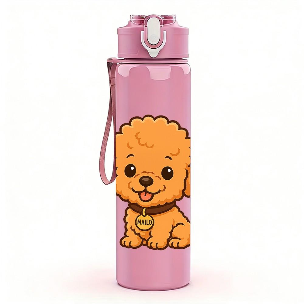 1PC Puppy Dog Pet Cute Cartoon 750ml Color Plastic Sports Water Bottle Leakproof Flip Straw Lid Suitable for Sports Office Home Use