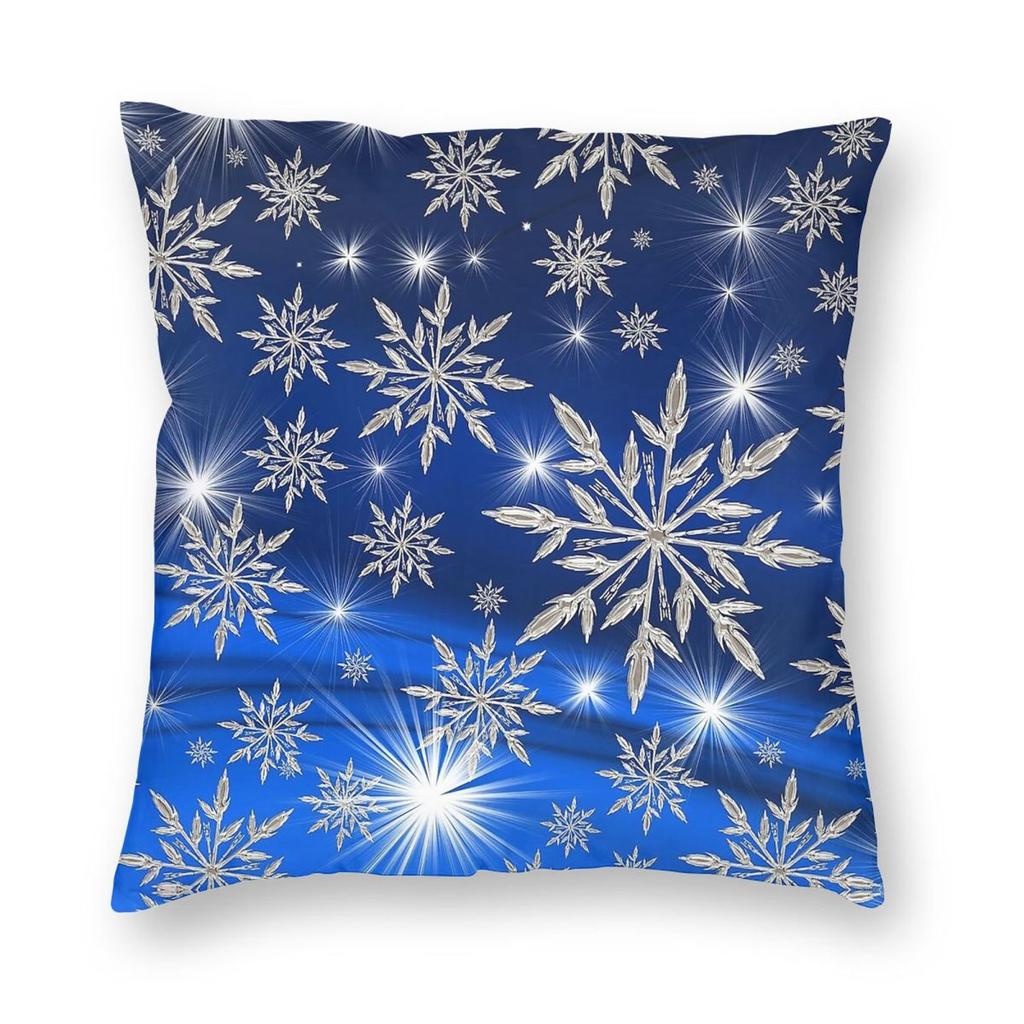 Winter Lights Snowflakes Square Pillowcase Polyester Linen Velvet Printed Zip Decor Home Cushion Case 18"