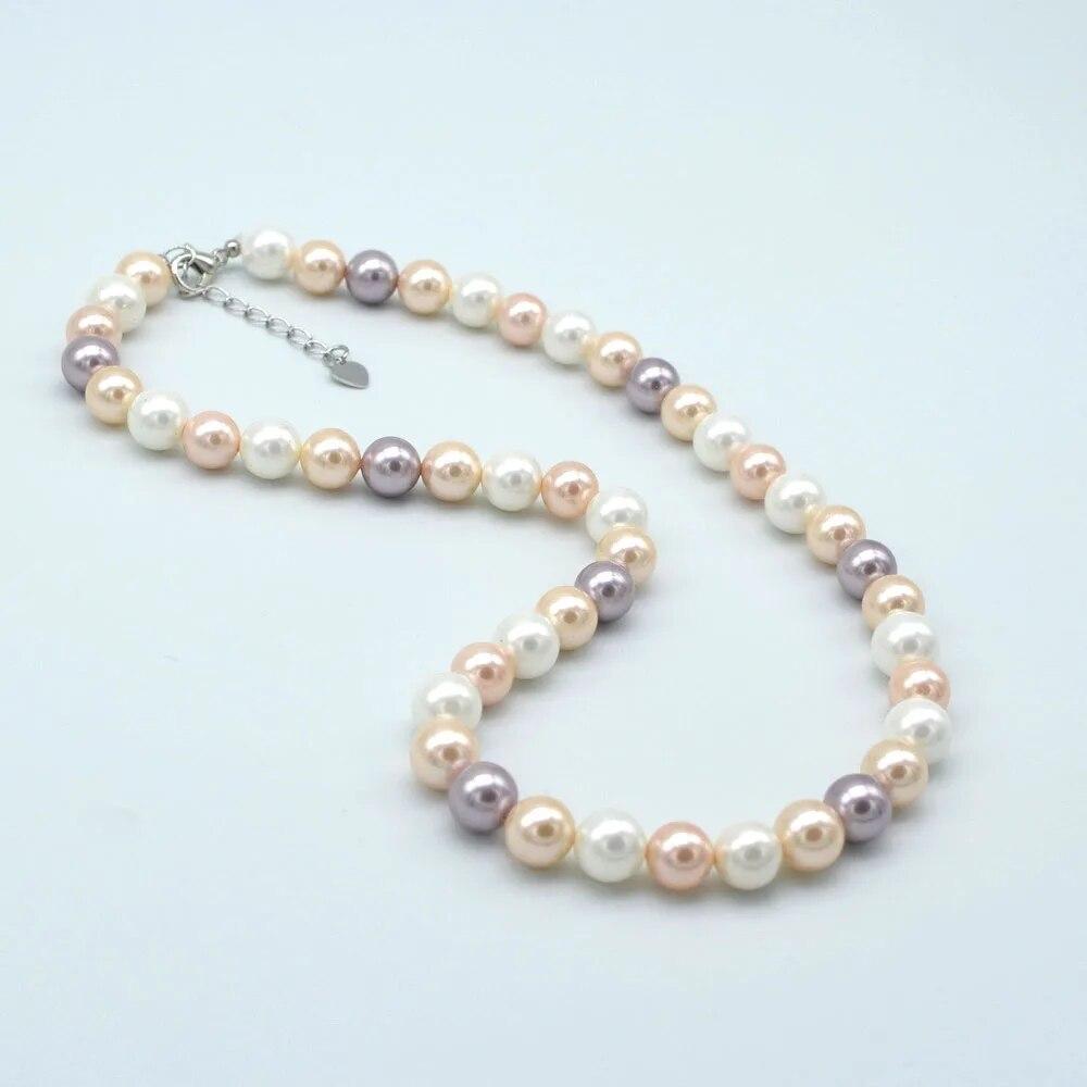 Women's Necklace 8mm Colored Shell Pearl Necklace Round Ocean Mother of Pearl Necklace Highlight Short Necklace