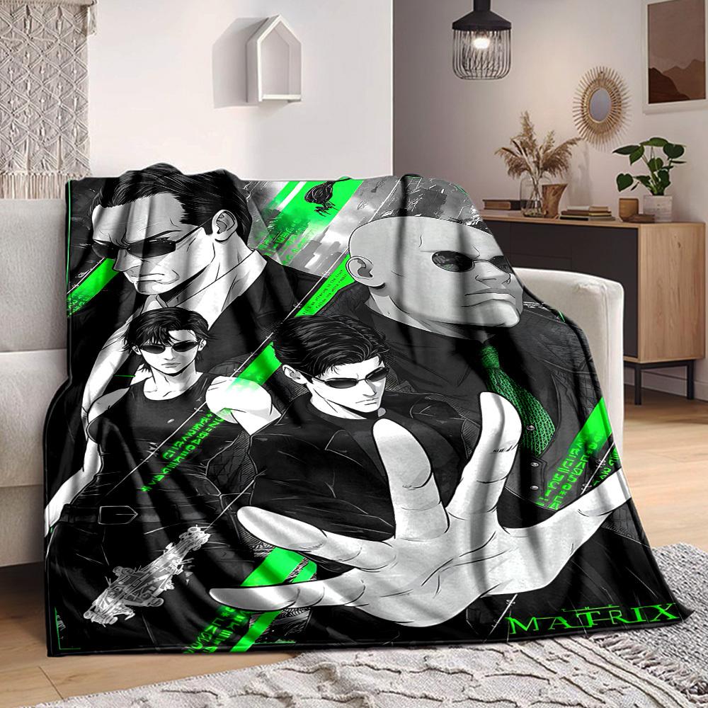 1pc The Matrix Flannel Throw Blanket - HD Printed Lightweight Soft Warm All-Season Blanket for Sofa, Bed, Travel, Camping 043