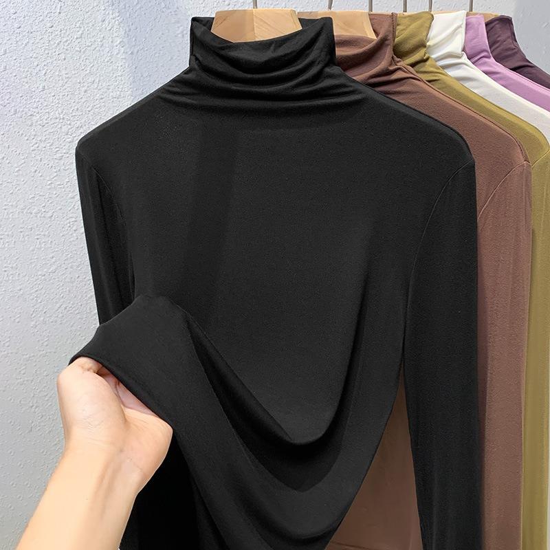 Turtleneck bottoming shirt women's new women's clothing solid color threaded long t-shirt elastic inner long-sleeved top