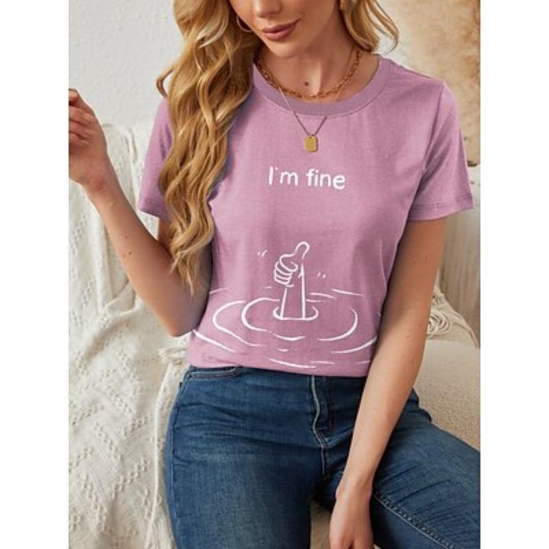 

Женская футболка с надписью, повседневная, с коротким рукавом, с круглым вырезом, обычная, для повседневной носки, с принтом, розовая, красная, синяя, летняя 2XL