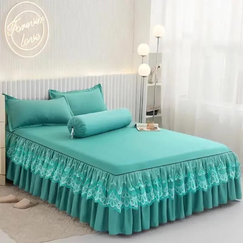 3/1P Bed Sheet Lace Skirt Elastic Fitted Double Bedspread With Pillowcases Mattress Cover Bedding Set Elastic King Size Bedsheet