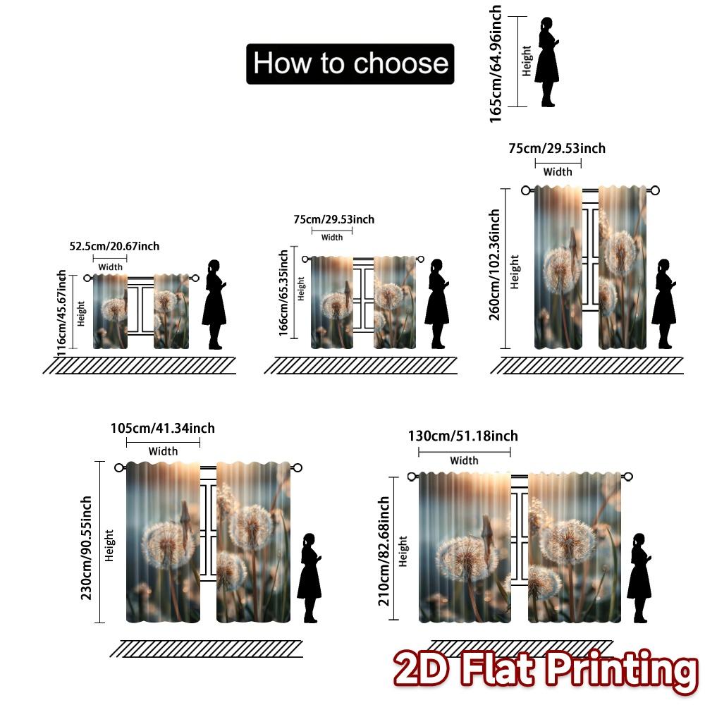 2pcs, 2D FLAT PRINTING Curtains (Without Rod) Dandelion Glow(1) Pattern Modern Curtains Durable Polyester Curtains Room Decor