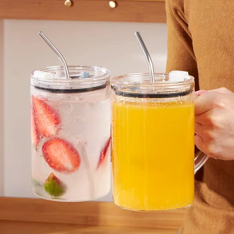 Large Capacity Glass Cup with Lid and Straw, Heat-resistant for Summer, Perfect Gift for Men and Women