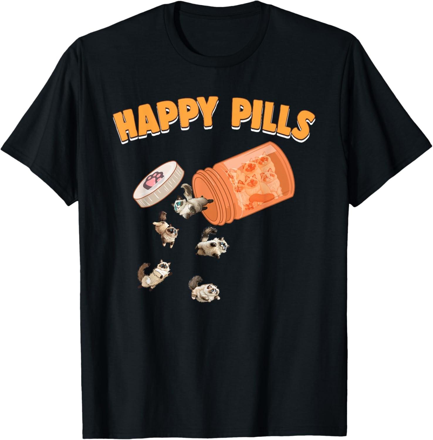 Happy Pills Ragdoll Cat Funny Kitten Feline Lovers Pet Humor T-Shirt S