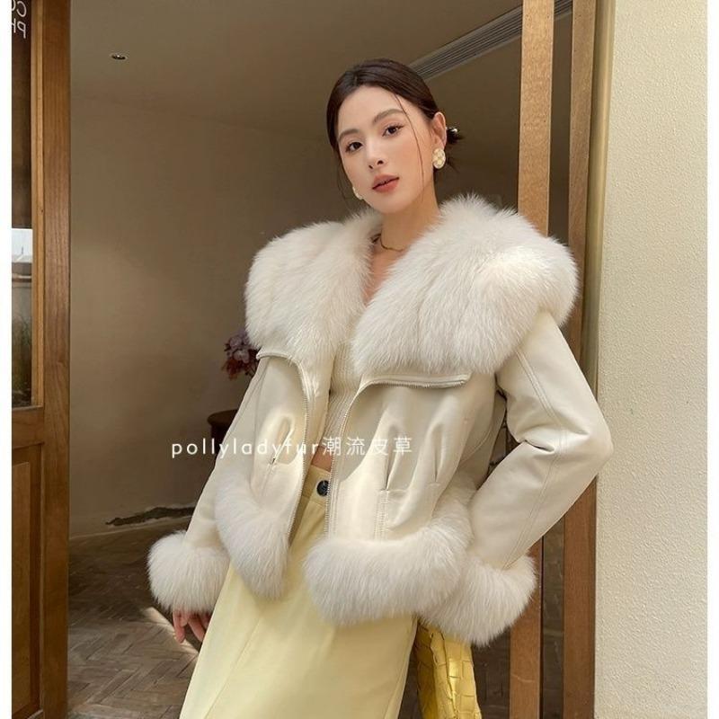 

Имитация лисьего меха овчинный шалевый воротник большой меховой воротник пальто из искусственного меха женское меховое цельное пальто маленький человек S 80--100 слоновая кость
