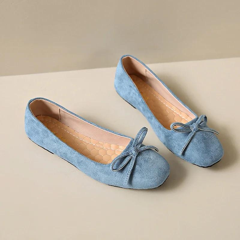 

Fashion Plus Size 43 Women Loafers Suede Leather Round Toe Sweet Bowtie Slip-on Ballet Flats Elegant Ladies Slim Ballerinas Flat Shoes 35