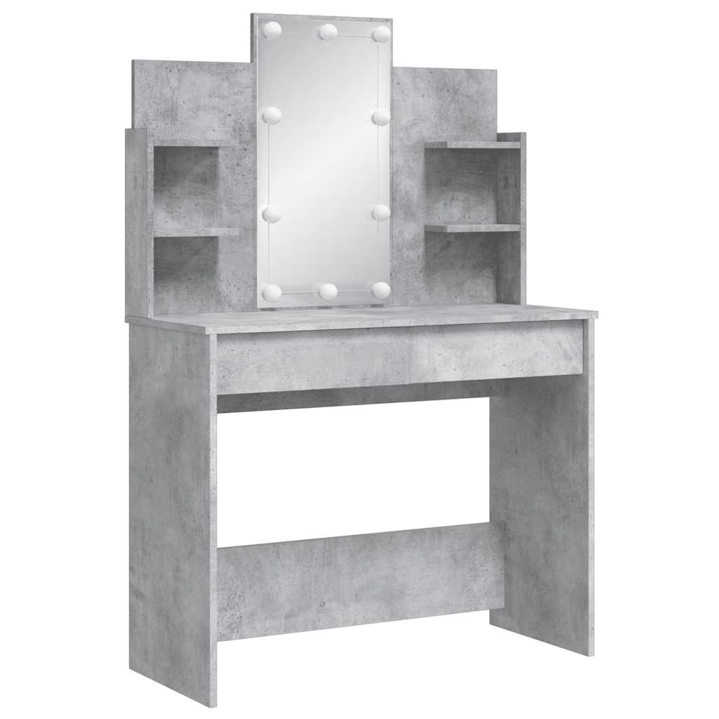 vidaXL Schminktisch mit LED-Leuchten Betongrau 96x40x142 cm