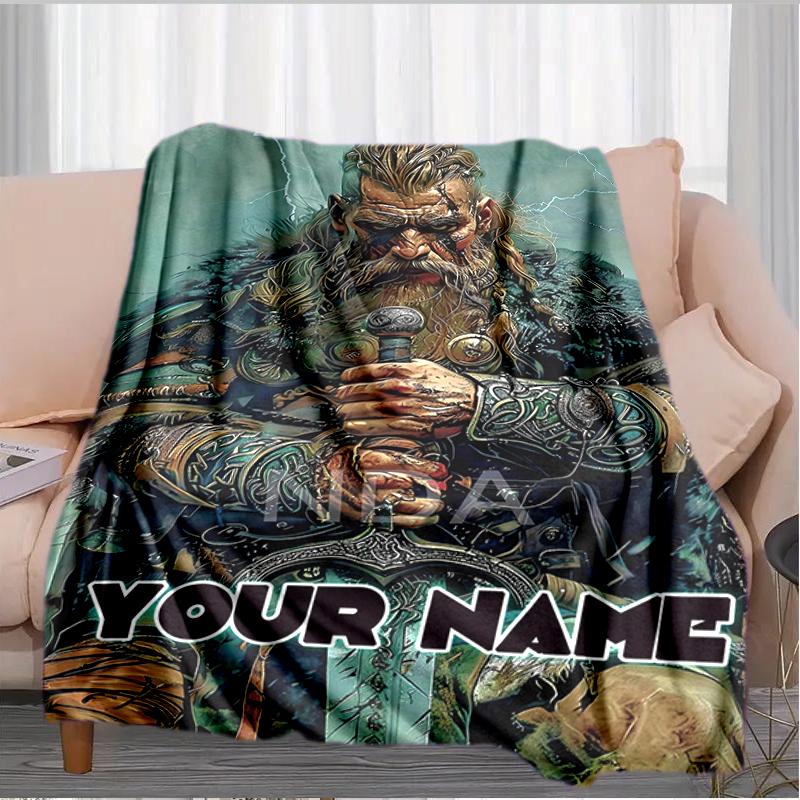 1PC Custom Name Warrior Poster flannel blanket versatile,all-season throw suitable for the living room,bedroom,camping,travel,and gift