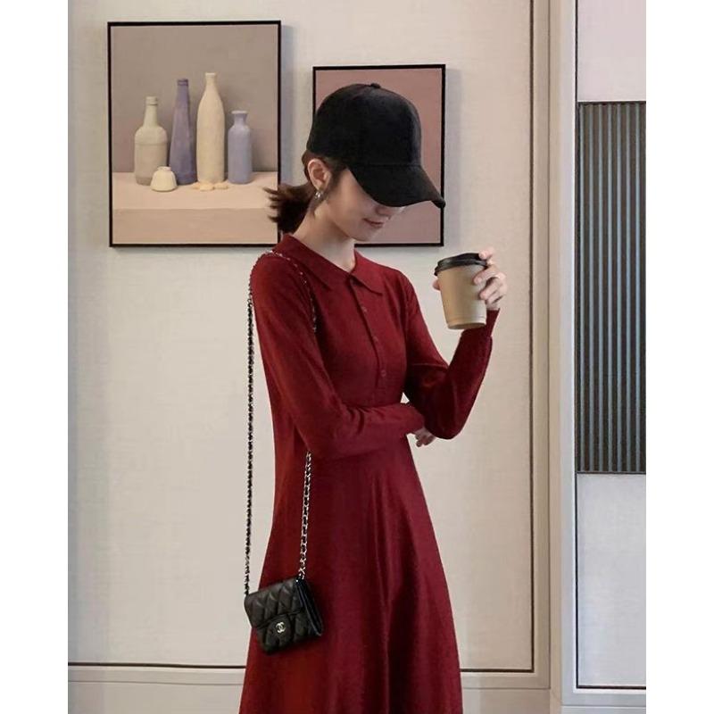 Temperament inner base knitted dress women's autumn and winter long over the knee with coat sweater skirt