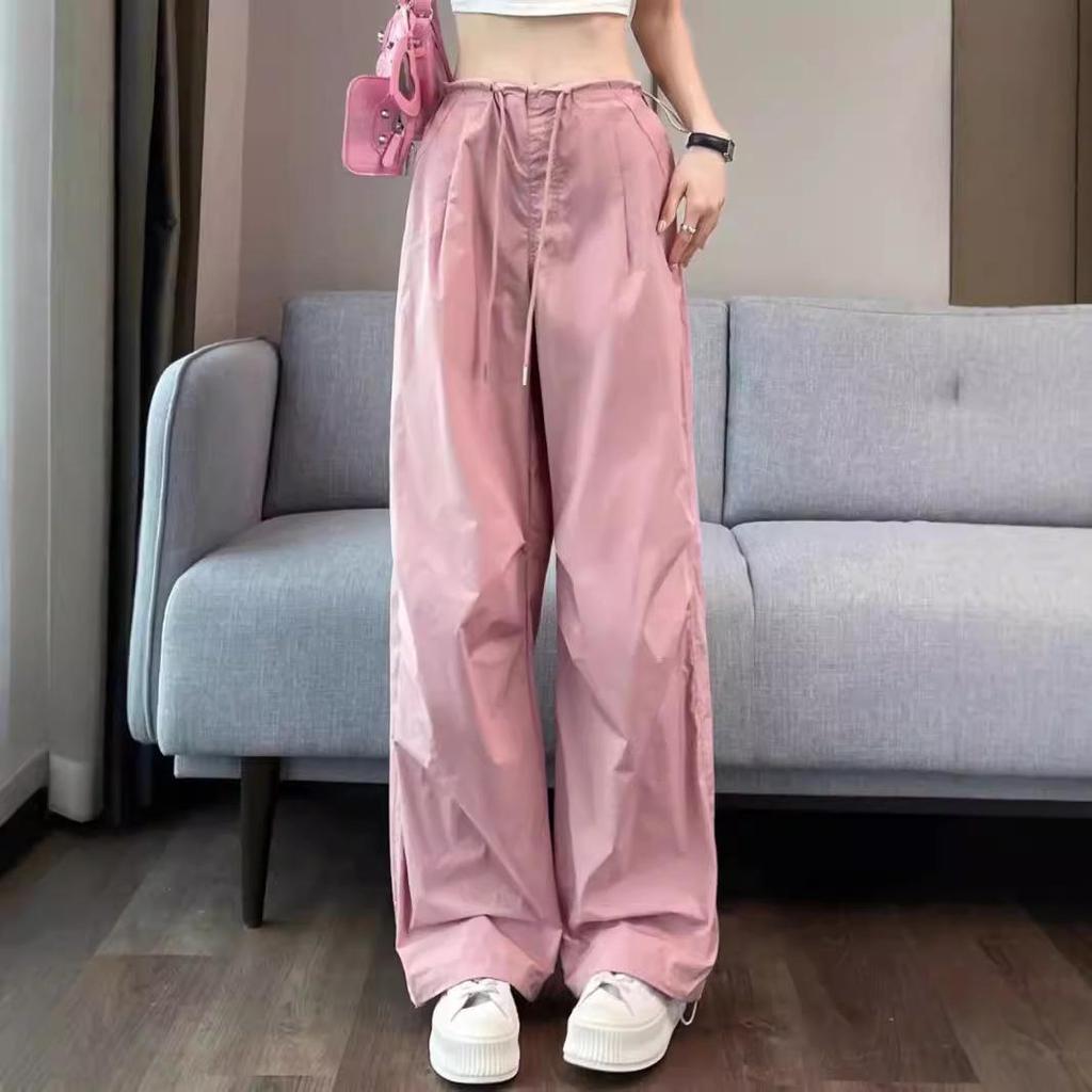 Women's Dopamine Paratrooper Jumpsuit: High-Waist, Loose-Fit, Wide-Leg Windbreaker Pants for Spring and Autumn