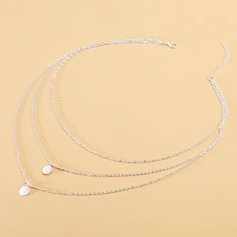 Layered Chain Necklace Simple Pendant Necklace Female, Metal Geometric Sequins Multi-layer Necklace