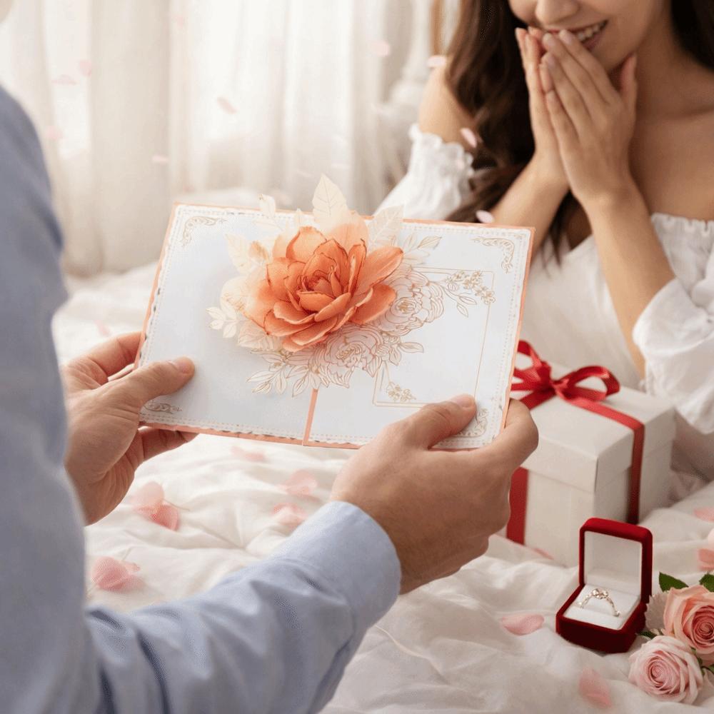 Paper Sculpture 3D Flower Greeting Card Romantic Romantic Wedding Card  For Family Friends