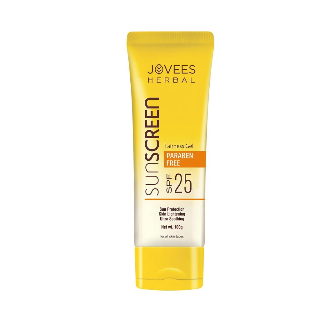 Jovees Herbal Sunscreen Fairness Gel SPF 25 100ml | Lightweight Oil Free Aloe Vera Gel Sunscreen For Daily UV Protection And Radiant Skin All Types