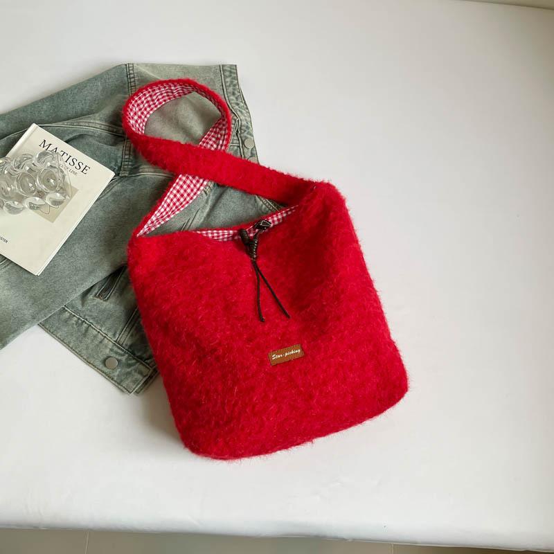 

College style plaid hand-held cloth bag large capacity work commute shopping bag light breathable student shoulder bag