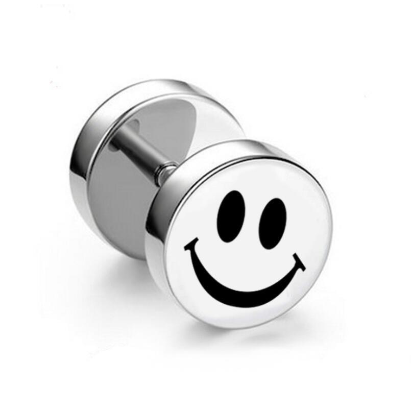 1Pc Punk Black Stainless Steel Round Stud Earrings Women Men Gothic Tunnel Barbell Dumbbell Earings Ear Piercing Zircon Gifts