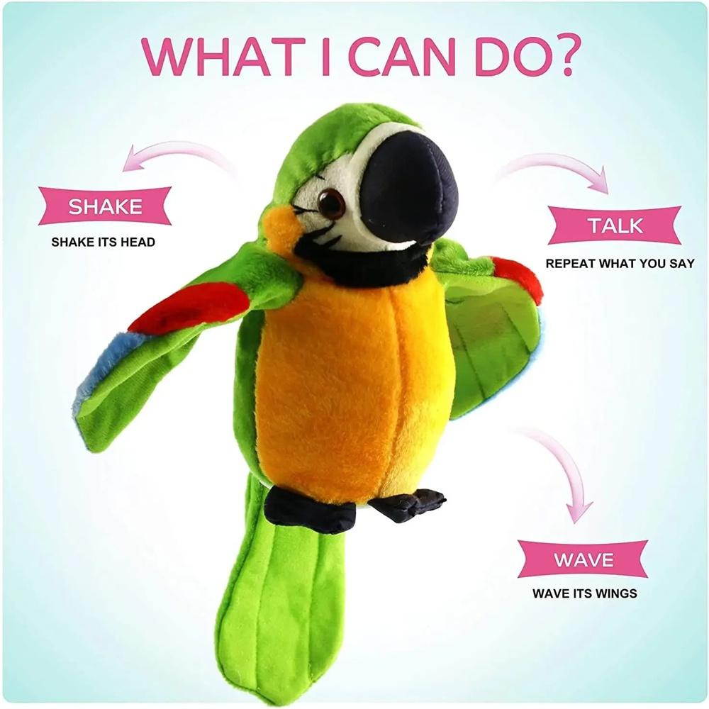 Talking Parrot Repeat What You Say Electronic Record Bird Shake Wings Plush Interactive Toys for Kids Christmas Birthday Gift