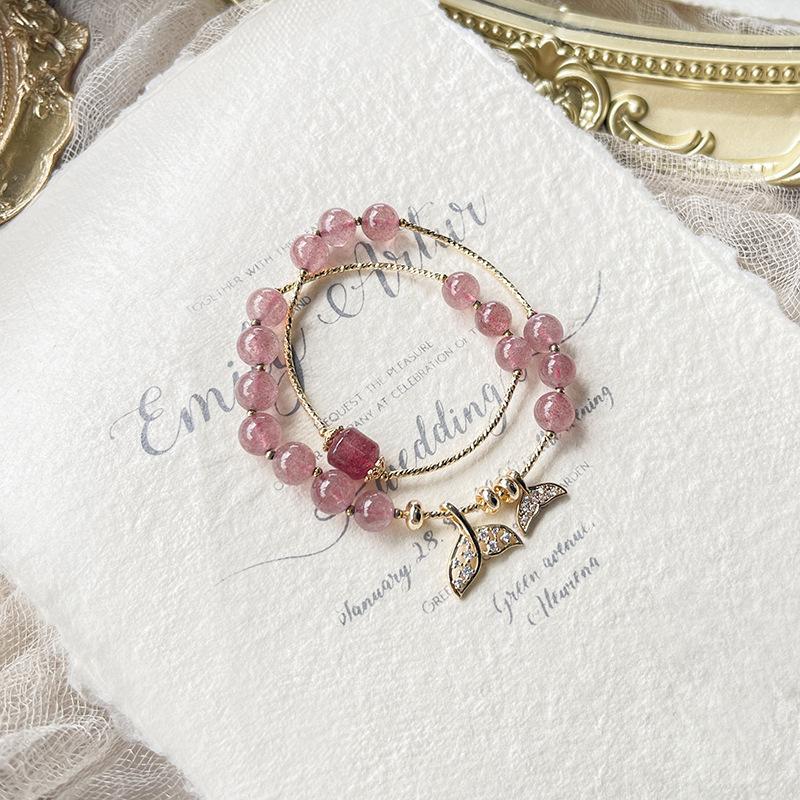 

Легкая роскошная ниша, оригинальный дизайн, натуральный хрусталь, женская нить, клубничный хрусталь, браслет с рыбьим хвостом