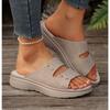Summer Thick Bottom Slippers Women's Open Toe Solid Colour Casual Shoes Retro Round Head Non-slip Wedges Sandals