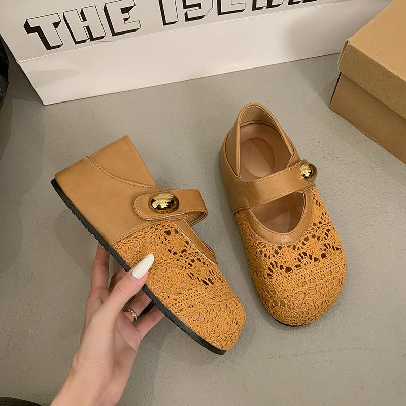 

Летние неглубокие туфли-лодочки, новая красивая женская повседневная обувь 2025, нишевый темперамент, дышащие, на ремешке, с круглым носком, с сеткой 40