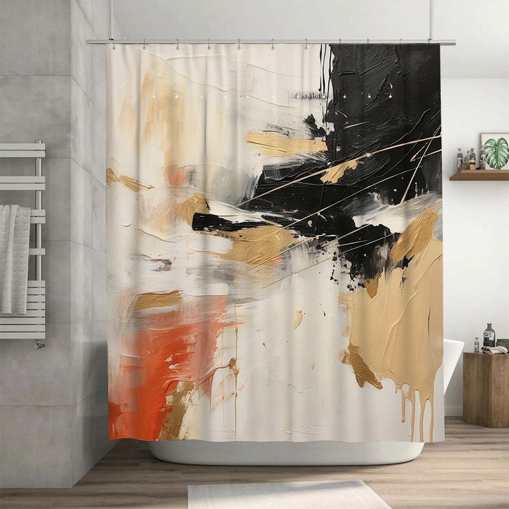 Modern Abstract Bathroom Shower Curtain with White Gold Black Design Luxury Home Decor Waterproof Canvas Bath Liner for Bathtub