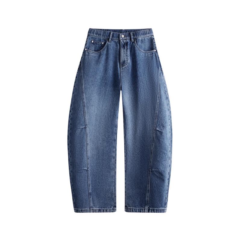 NVG·YOUNG Men's Washed Blue Loose Fit Curved Straight Leg Denim Jeans