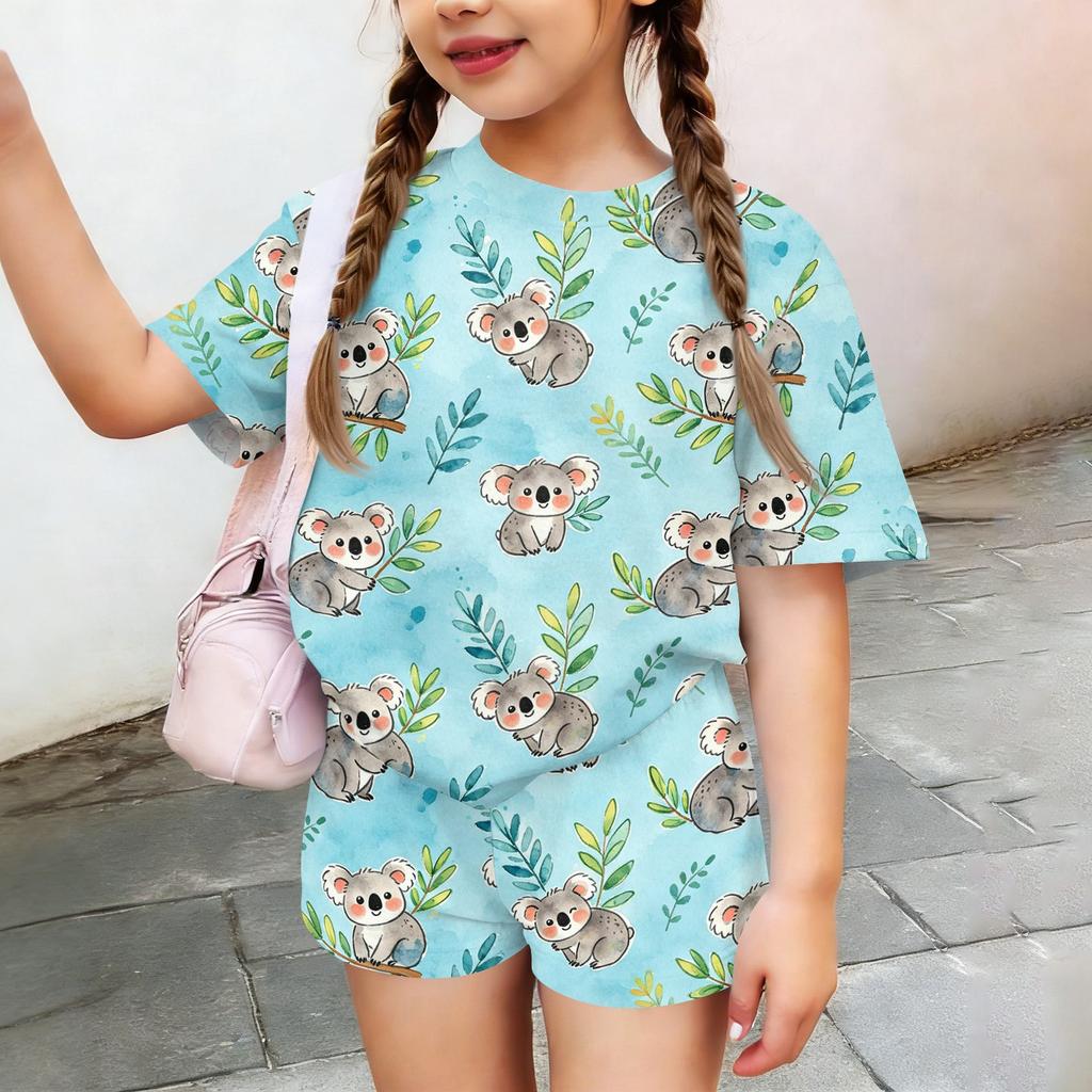 Kids Casual Short Sleeve Top and Shorts Set Animal Print Lightweight Comfortable Summer Outfit for Boys and Girls
